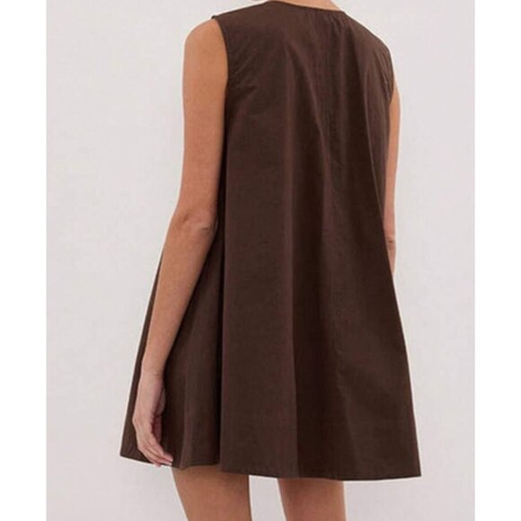 BROWN Ruched Scoopneck A Line Pocketed Dress Size Medium NEW NWOT - Picture 2 of 2